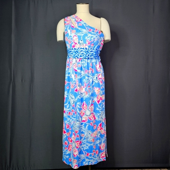 Lilly Pulitzer Helina One Shoulder Midi Dress Multi Bahamian Rhapsody - Picture 1 of 8